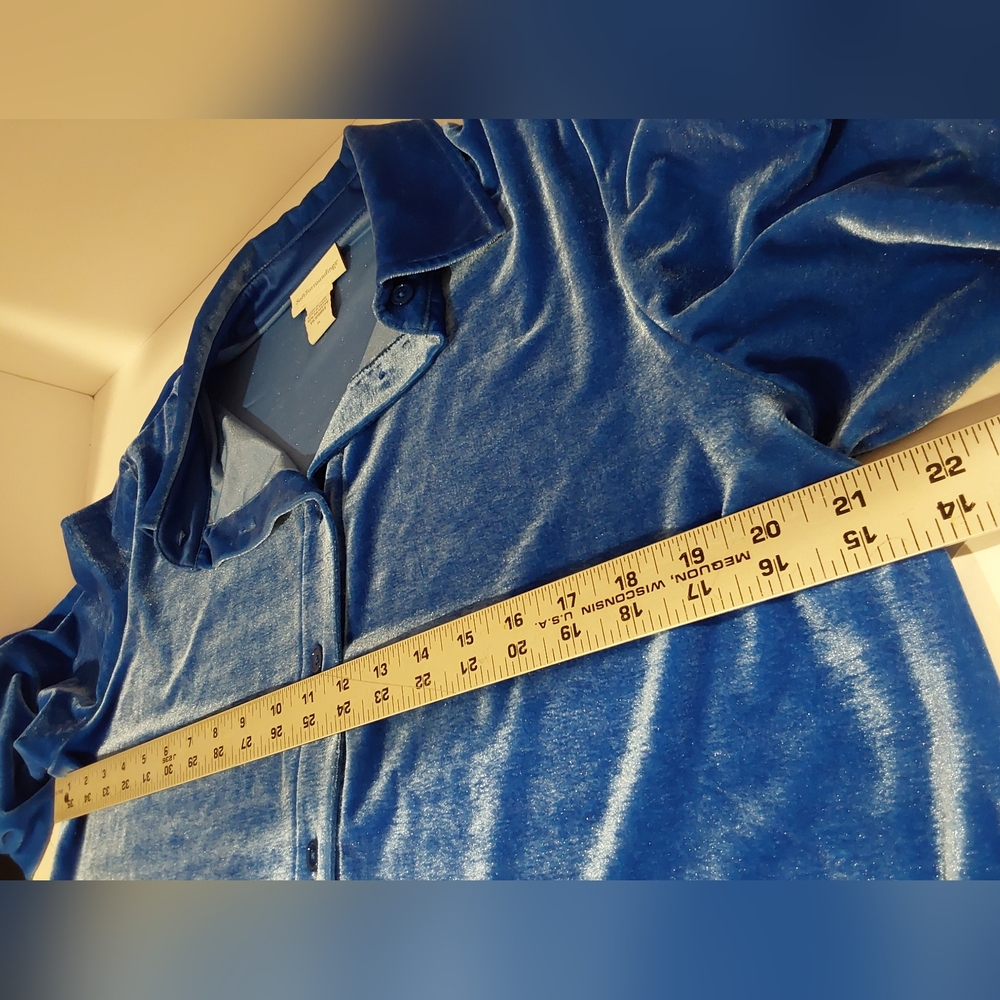 Soft Surroundings Deep Blue Velvet Shirt Petite Large - Picture 4 of 7